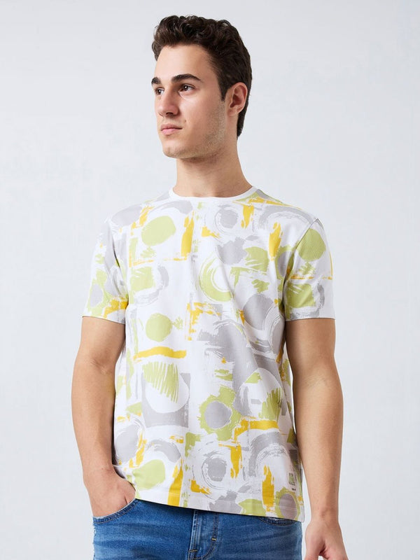 SPYKAR Men Abstract Printed Round Neck Cotton Slim Fit T-shirt
