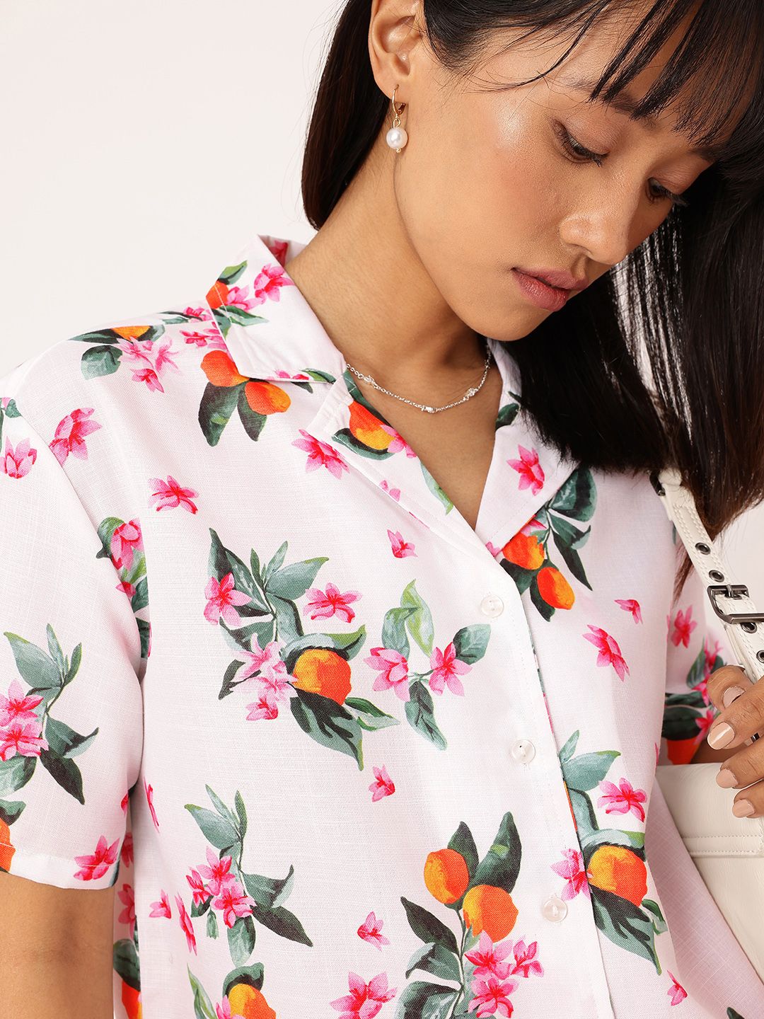 DressBerry Chic Blooming Printed Boxy Casual Shirt