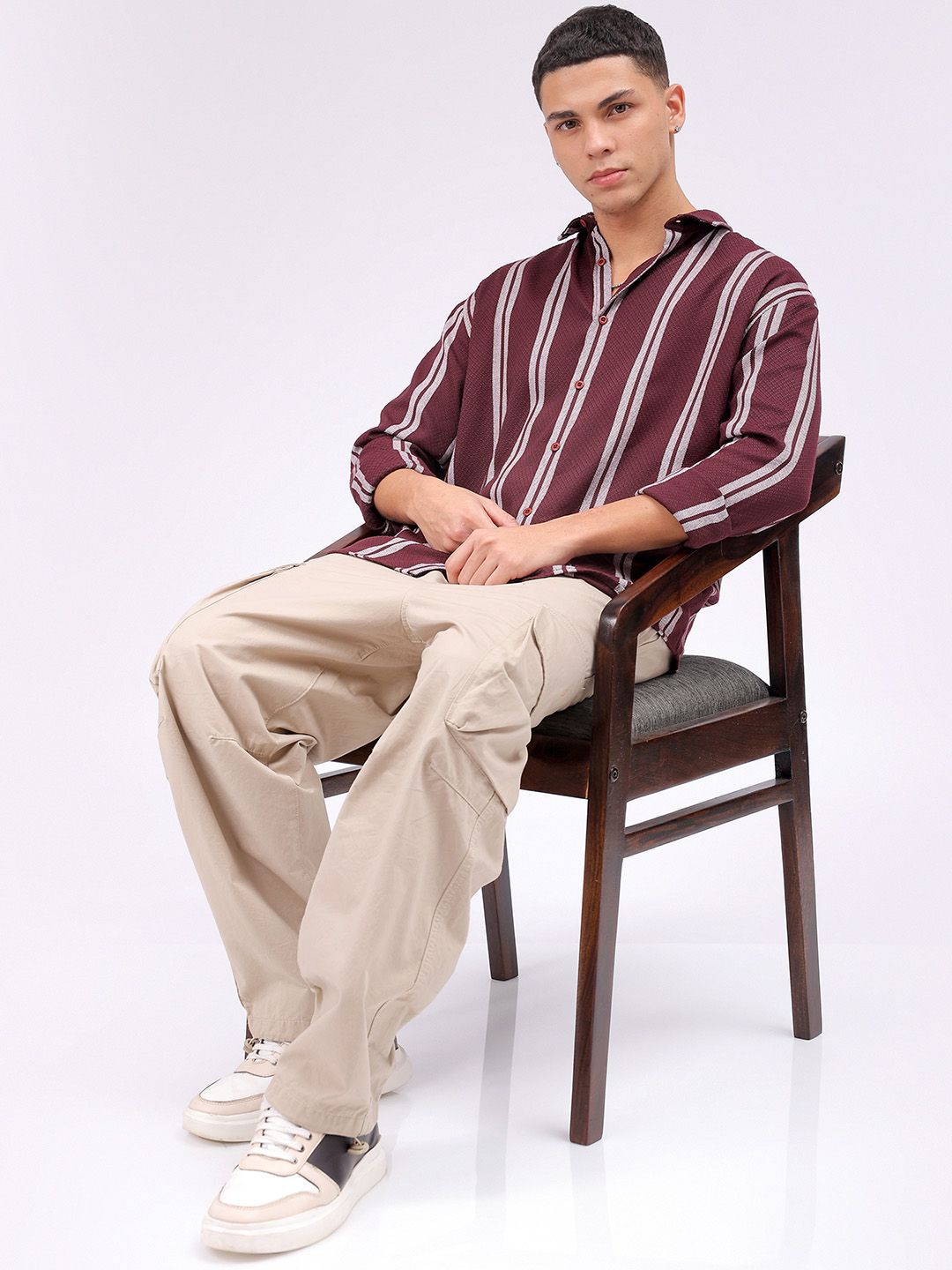 The Indian Garage Co Men Relaxed Fit Striped Dobby Textured Resortwear Shirt