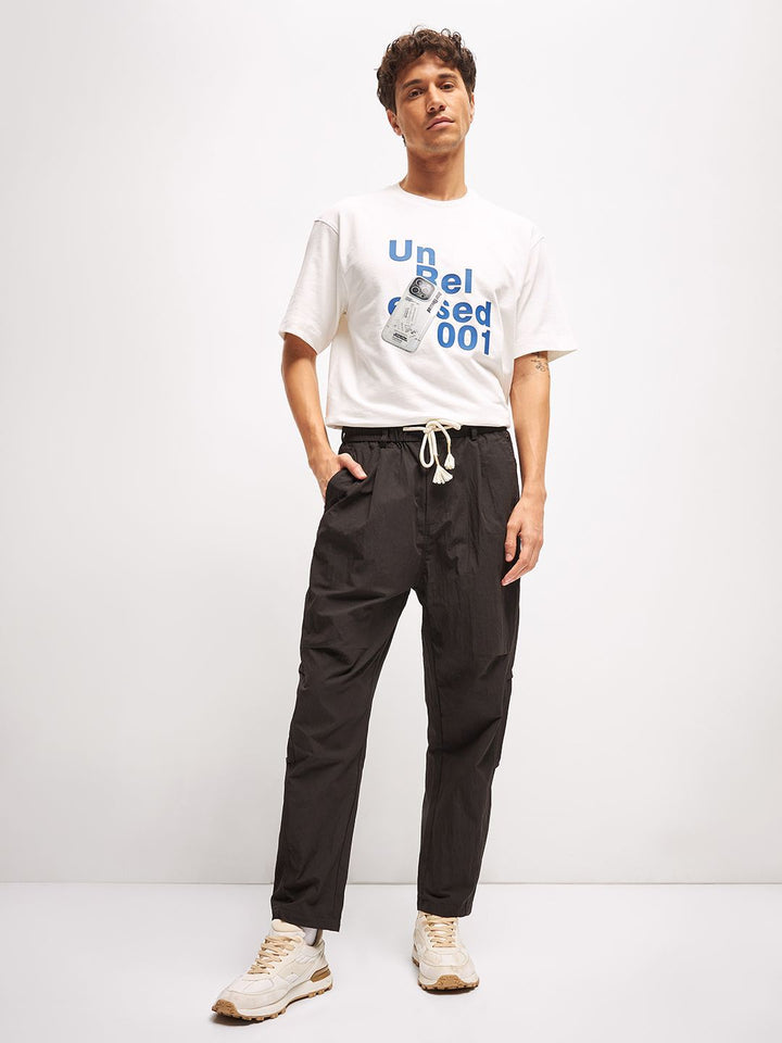 THE BEAR HOUSE Men Typography Printed Round Neck Cotton Oversized T-shirt
