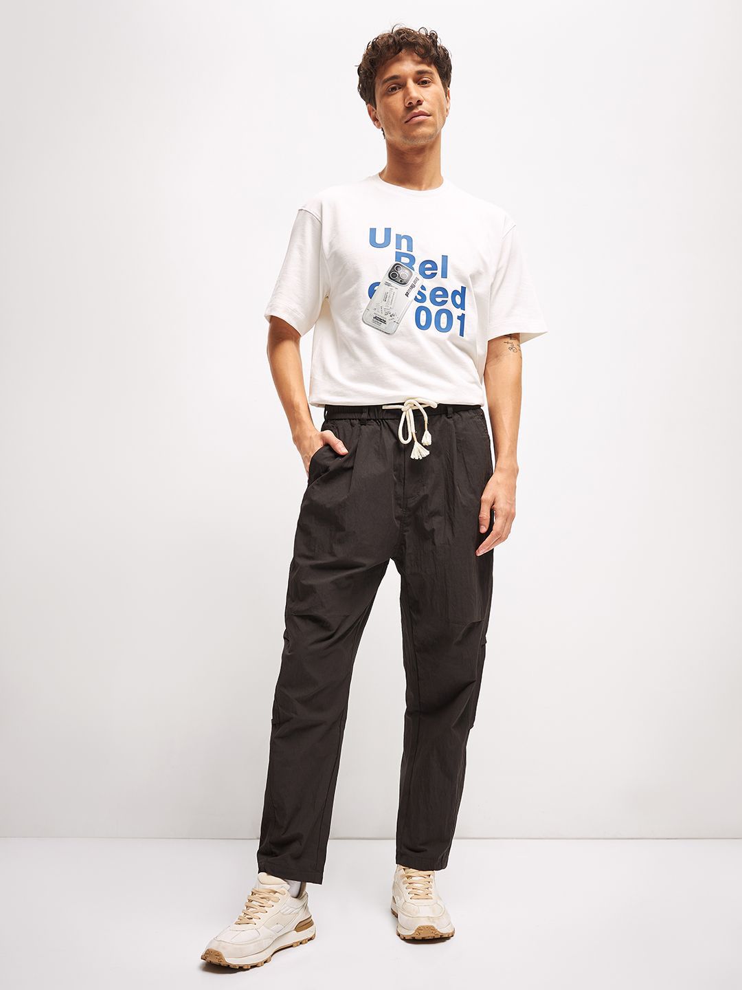 THE BEAR HOUSE Men Typography Printed Round Neck Cotton Oversized T-shirt