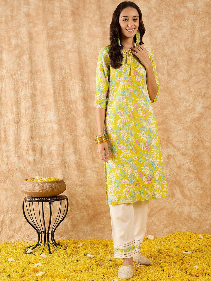Indo Era Floral Printed Straight Kurta with Trousers