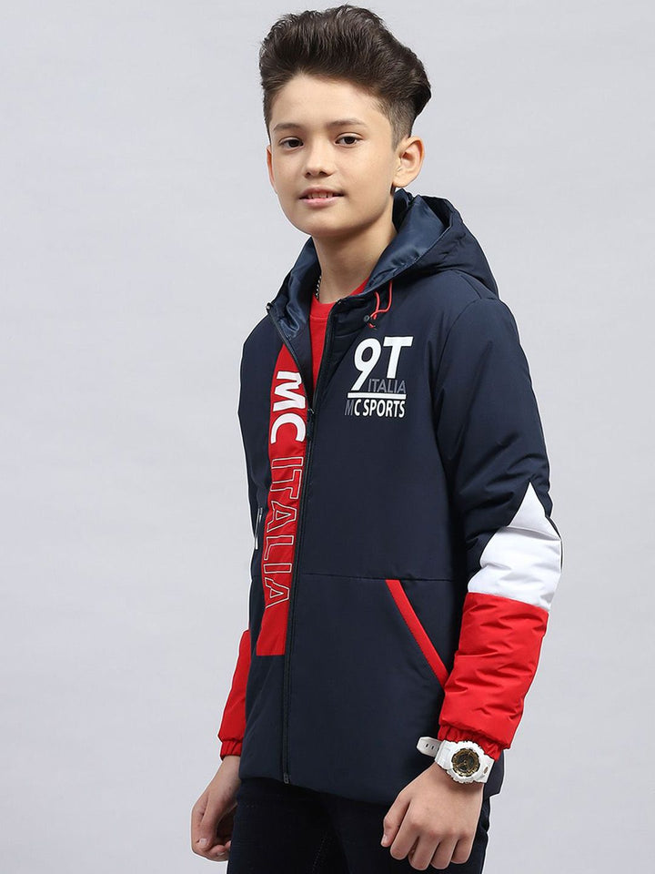 Monte Carlo Boys Hooded Typography Printed Casual Sporty Jacket
