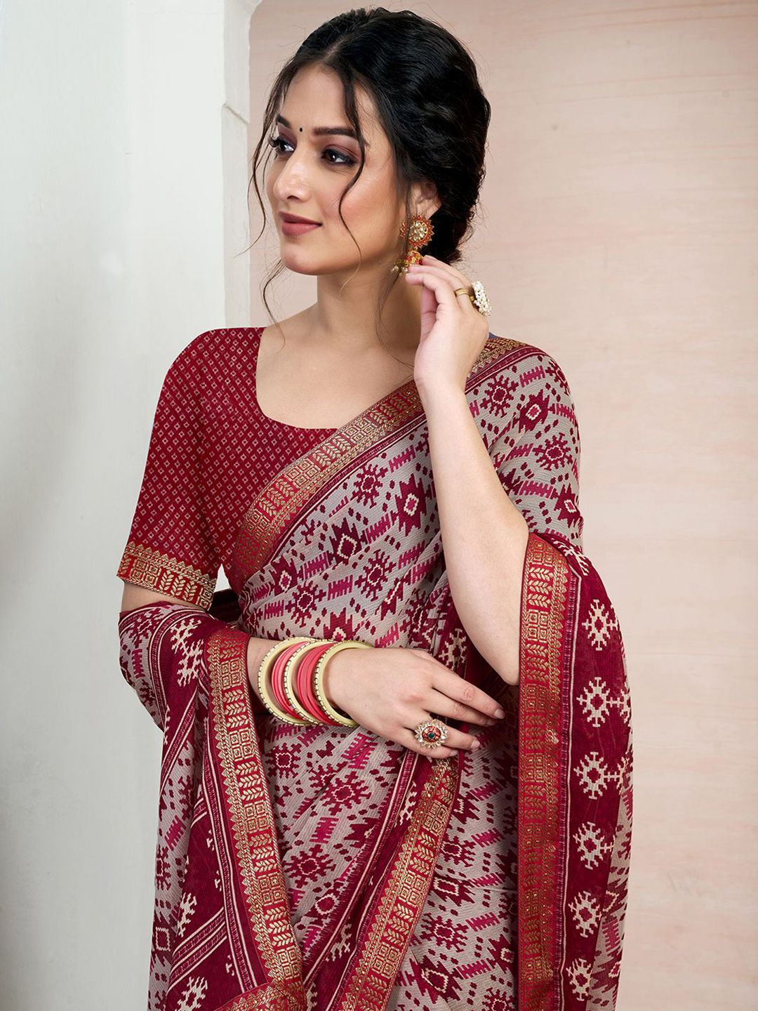 Kalini Zari Pure Chiffon Ikat Saree