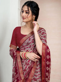 KALINI Zari Pure Chiffon Ikat Saree