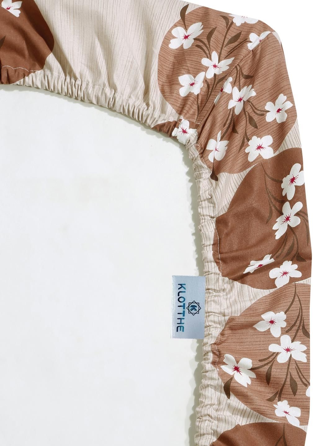 KLOTTHE Brown Floral Cotton Single Bedsheets