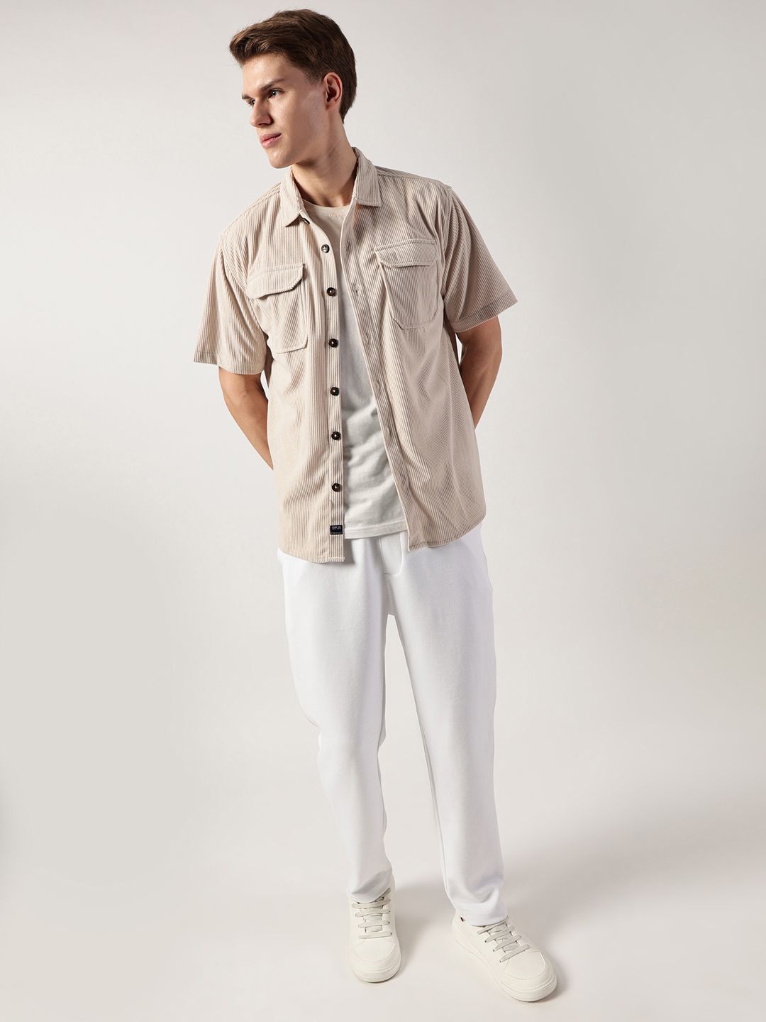 Thomas Scott Men Premium Corduroy Oversized Casual Shirt