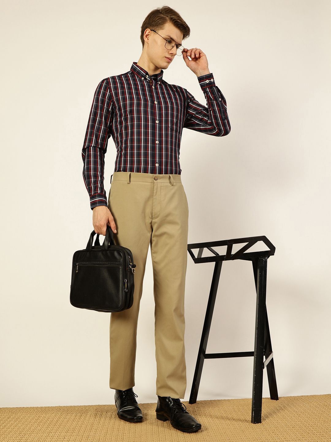 Thomas Scott Men Smart Button-Down Collar Tartan Checked Cotton Formal Shirt