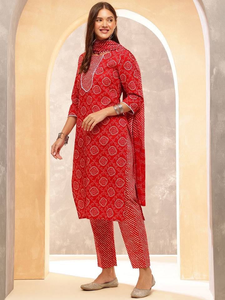 Anouk Women Ethnic Motifs Printed Regular Gotta Patti Pure Cotton Kurta with Trousers & With Dupatta
