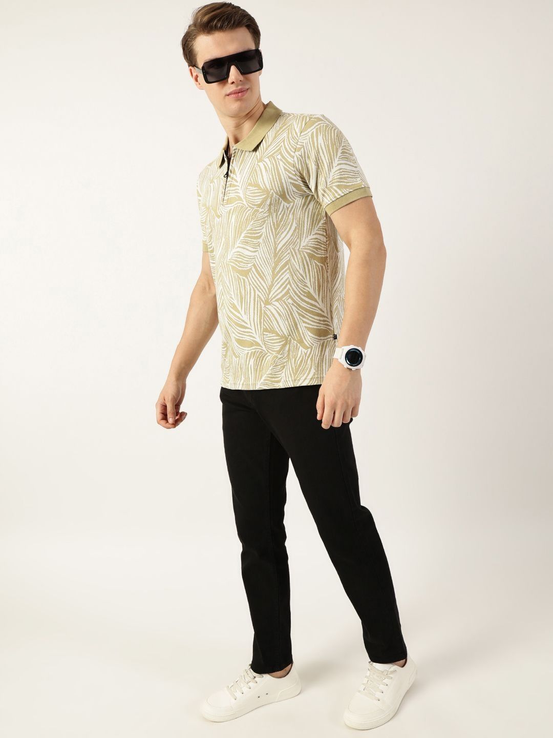 Thomas Scott Men Floral Printed Polo Collar Pockets T-shirt