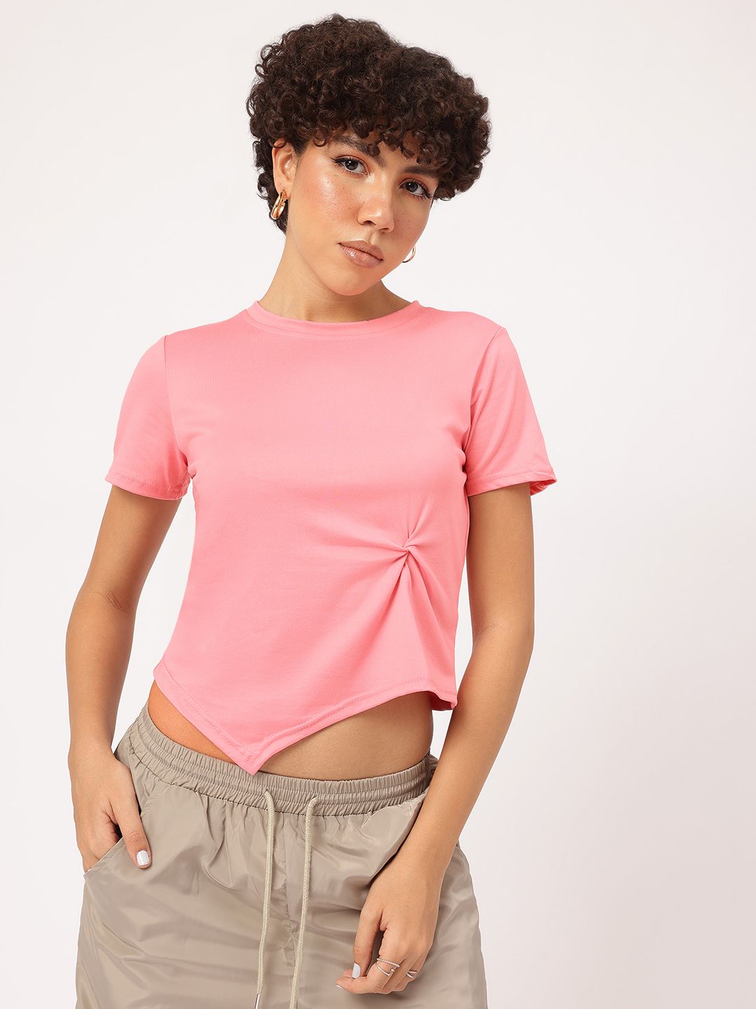 DressBerry Comfort Classic Twisted Knot Asymmetric Hem T-shirt
