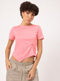 DressBerry Comfort Classic Twisted Knot Asymmetric Hem T-shirt