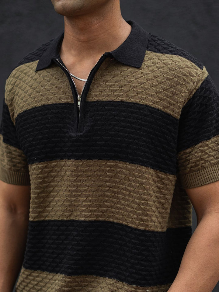Powerlook Men Striped Polo Collar T-shirt