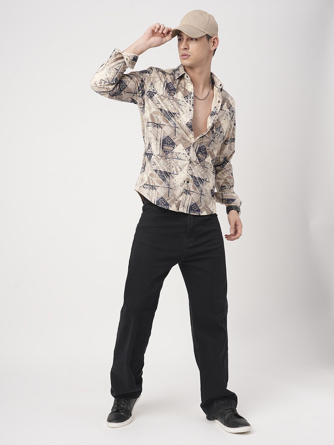 VASTRADO Men Classic Slim Fit Spread Collar Abstract Printed Cotton Casual Shirt