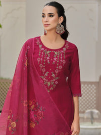Varanga Floral Embroidered Thread Work Straight Kurta With Trousers And Dupatta