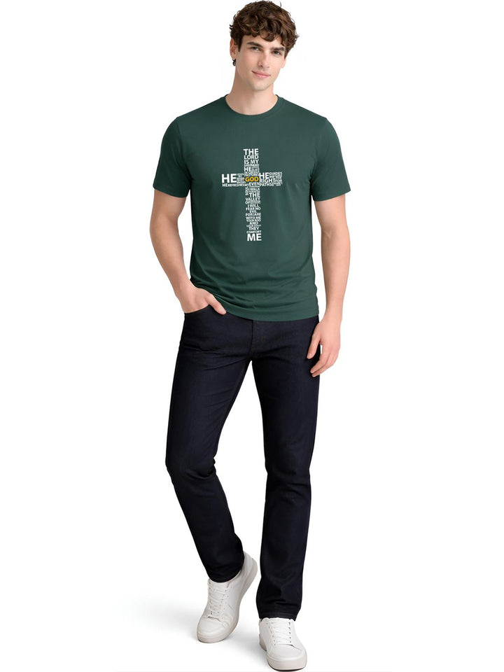 ADRO Cross Typography Printed Round Neck Short Sleeves Cotton T-shirt