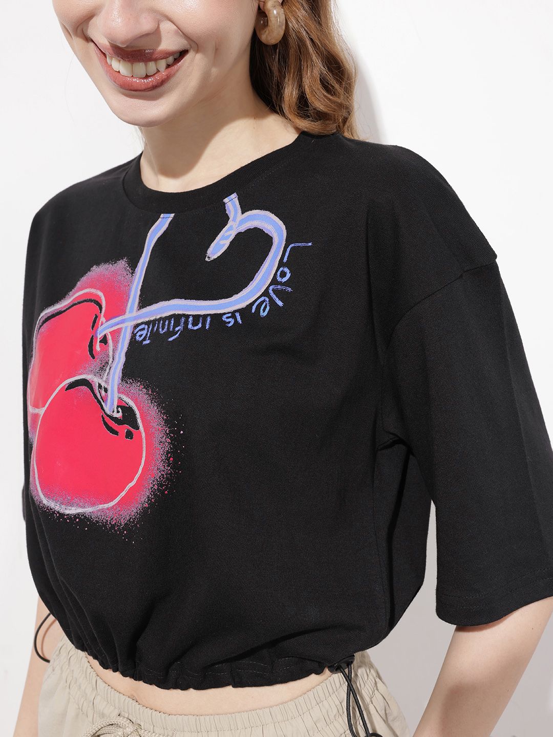 DressBerry Tropical Vibes Cinched Waist Crop T-shirt