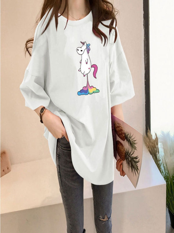 DressBerry Graphic Printed Round Neck Drop-Shoulder Sleeves Oversized T-shirt
