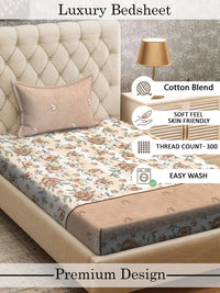 Myntra Elegant Homes Brown & White Floral 300 TC Single Bedsheet with 1 Pillow Covers