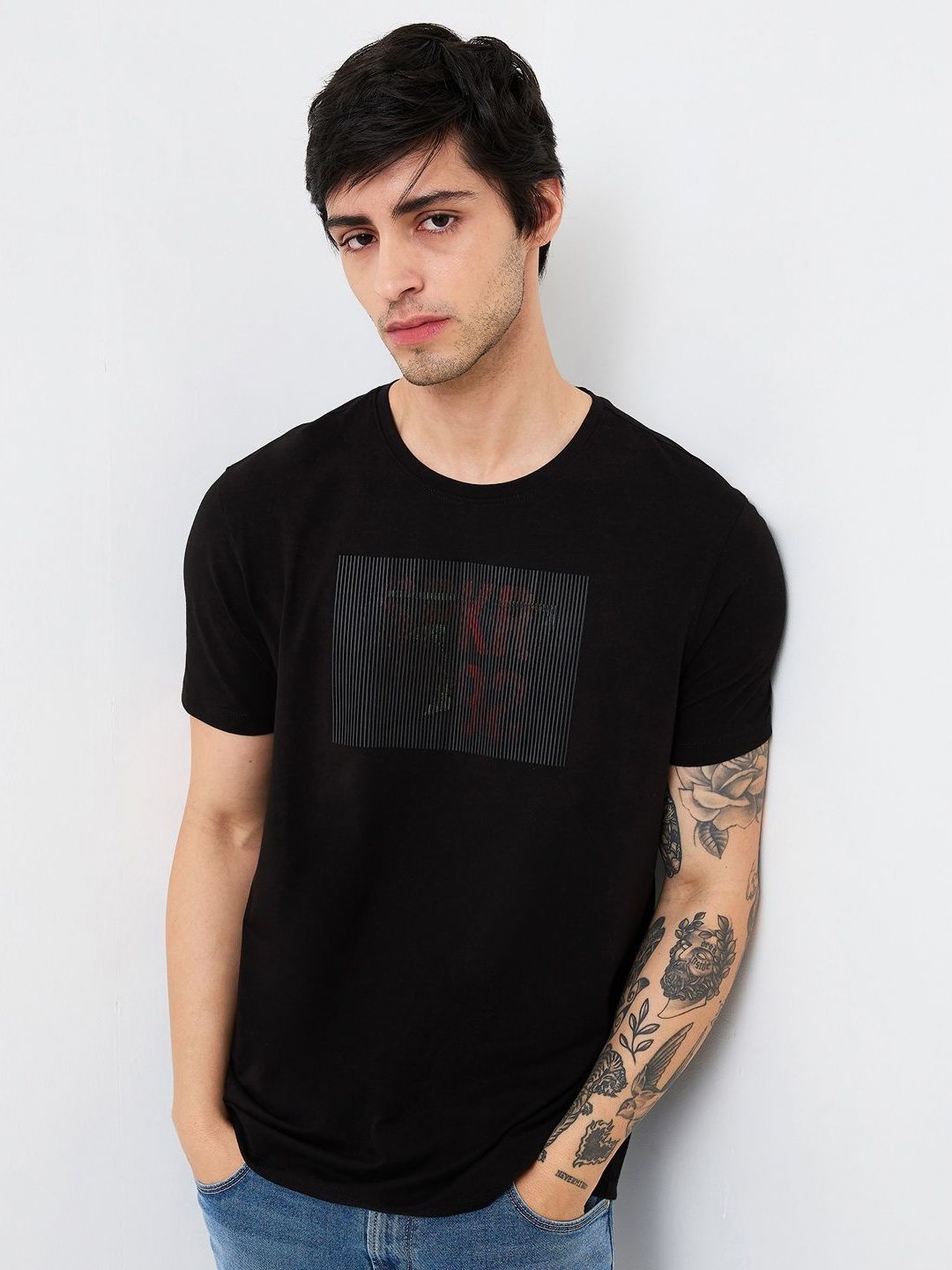 SPYKAR Men Graphic Printed Round Neck Cotton Slim Fit T-shirt