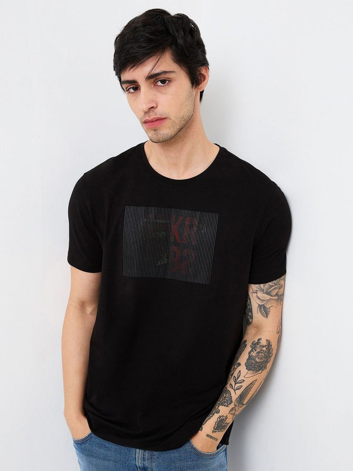 SPYKAR Men Graphic Printed Round Neck Cotton Slim Fit T-shirt
