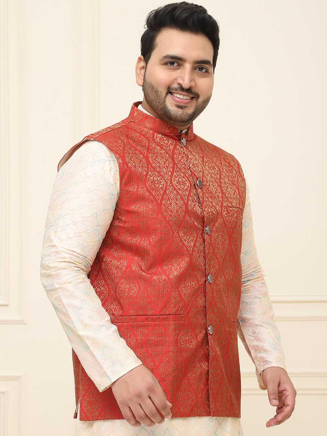 SOJANYA PLUS Lelaki Plus Size Printed Mandarin Collar Nehru Jaket