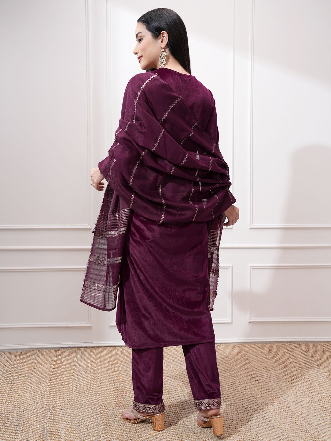 Vishudh Women Ethnic Motifs Embroidered Regular Kurta with Trousers & With Dupatta