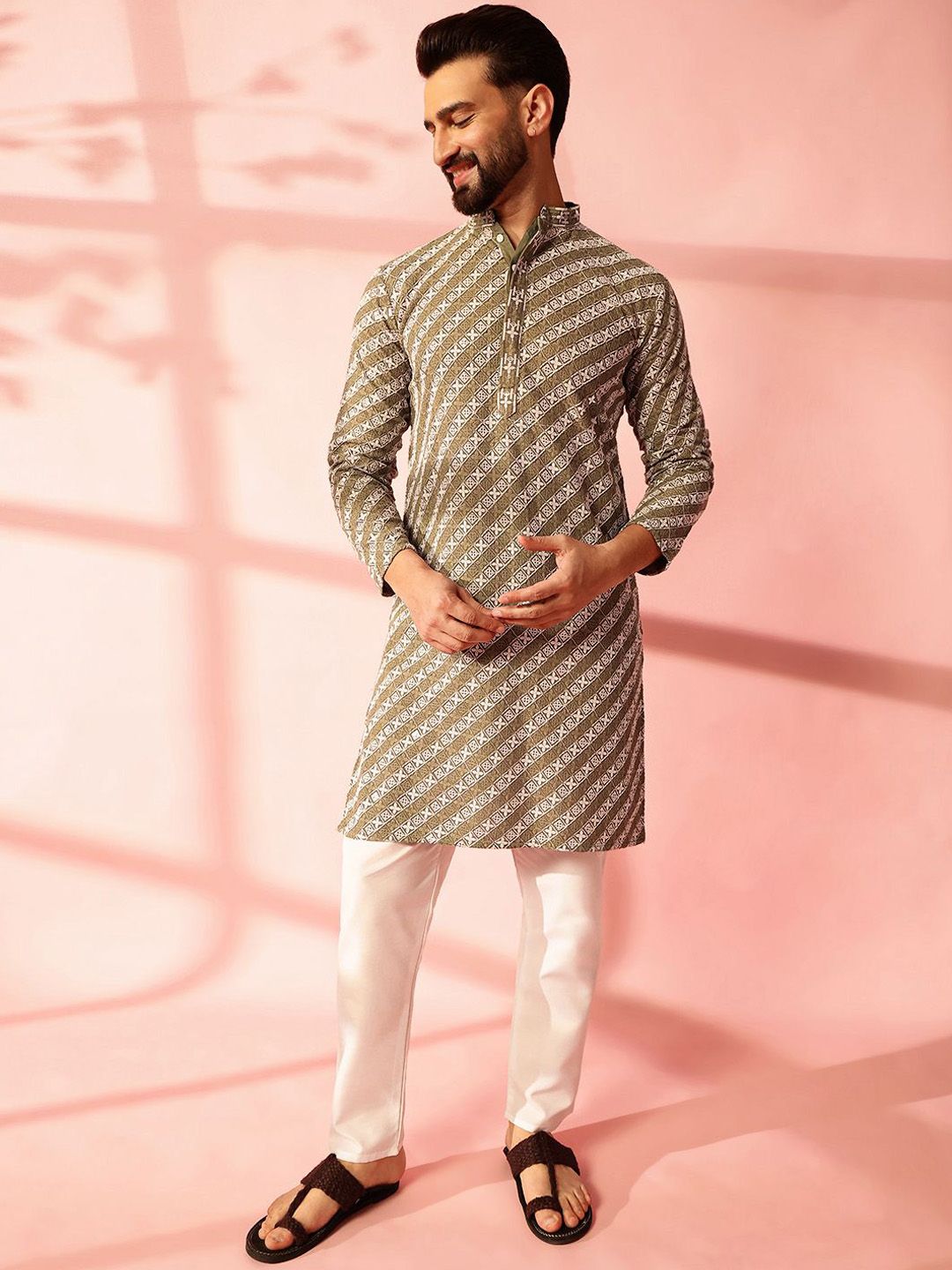 Anouk Men Embroidered Regular Sequinned Pure Cotton Kurta with Pyjamas