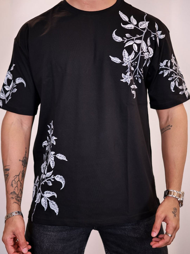 Eszett Men Floral Printed Round Neck Cotton Oversized T-shirt