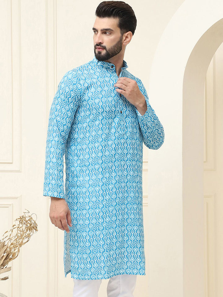 SOJANYA Geometric Printed band Collar Neck Regular Cotton Straight Kurta
