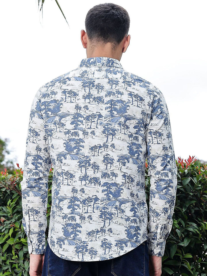 Thomas Scott Men Premium Floral Printed Spread Collar Cotton Casual Shirt