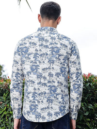 Thomas Scott Men Premium Floral Printed Spread Collar Cotton Casual Shirt