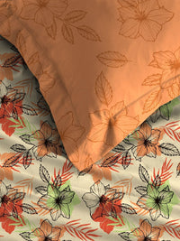 MYTRIDENT Flora Orange Moments Flat 120TC Queen Pure Cotton 1 Bedsheet with 2 Pillow Covers