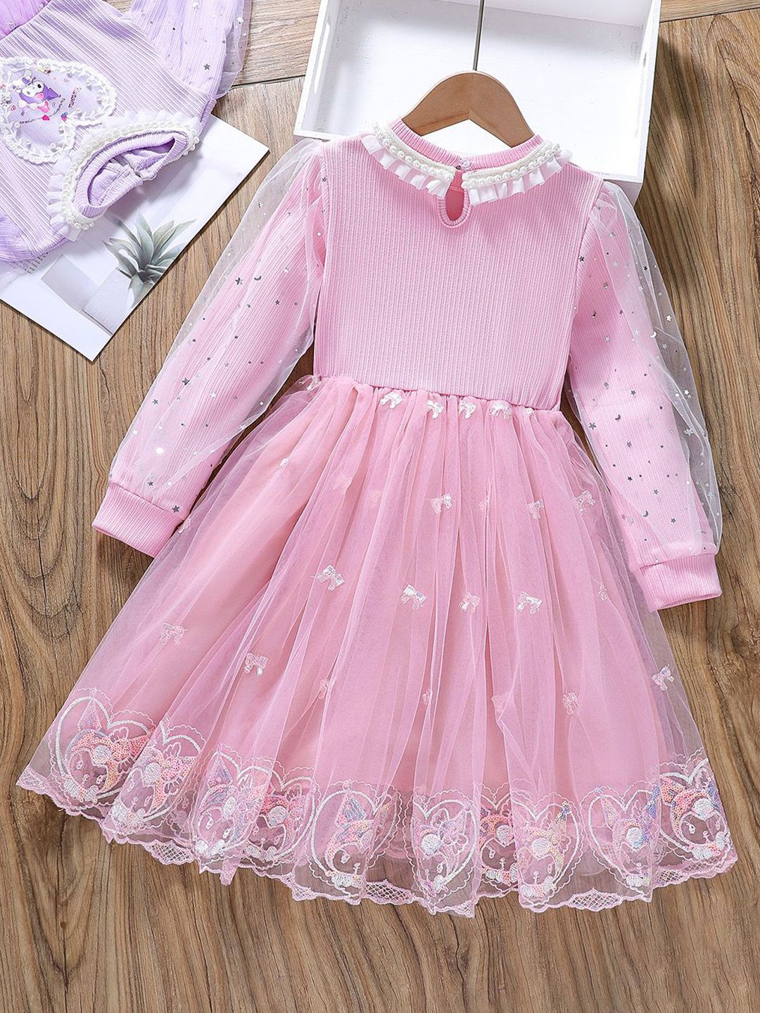 YK Girls Embellished Fit & Flare Knee Length Dress
