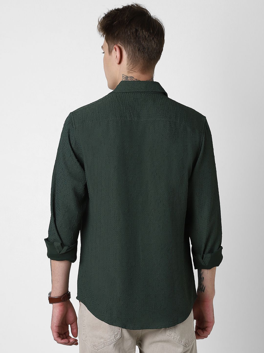 VASTRADO Men Classic Spread Collar Textured Slim Fit Casual Shirt
