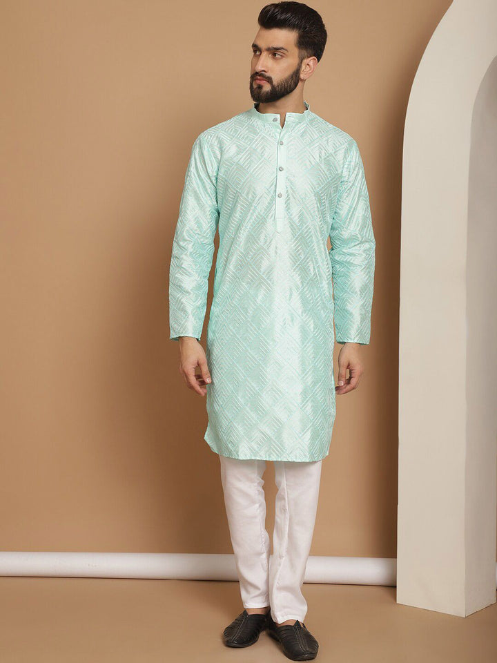Anouk Ethnic Motifs Embroidered Regular Thread Work Silk Kurta with Churidar