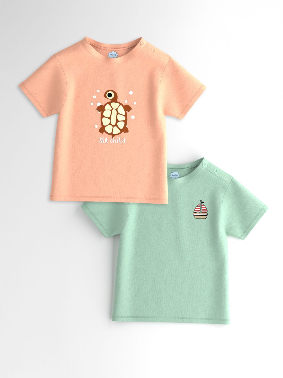 Nauti Nati Boys Pack of 2 Graphic Printed Cotton Antimicrobial T-shirts