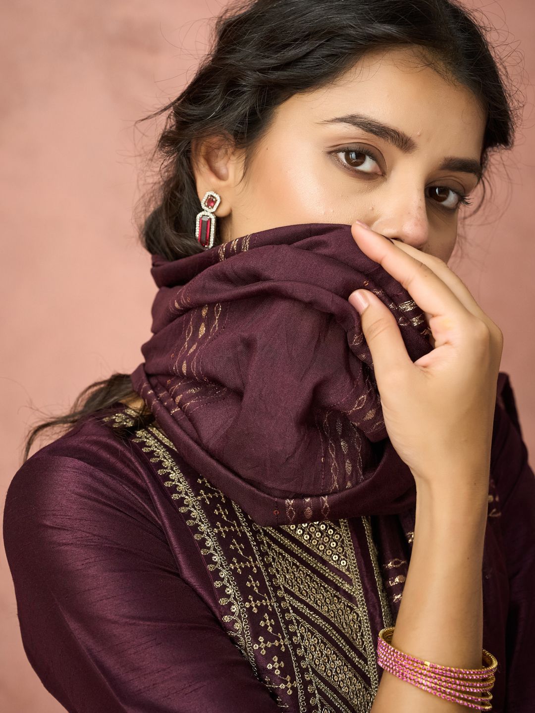 KALINI Yoke Design Sequinned Kurta With Trousers And Dupatta