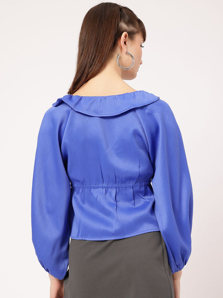 DressBerry Whimsy & Wow Ruffles Detail Tie-Up Front Cinched-Waist Top