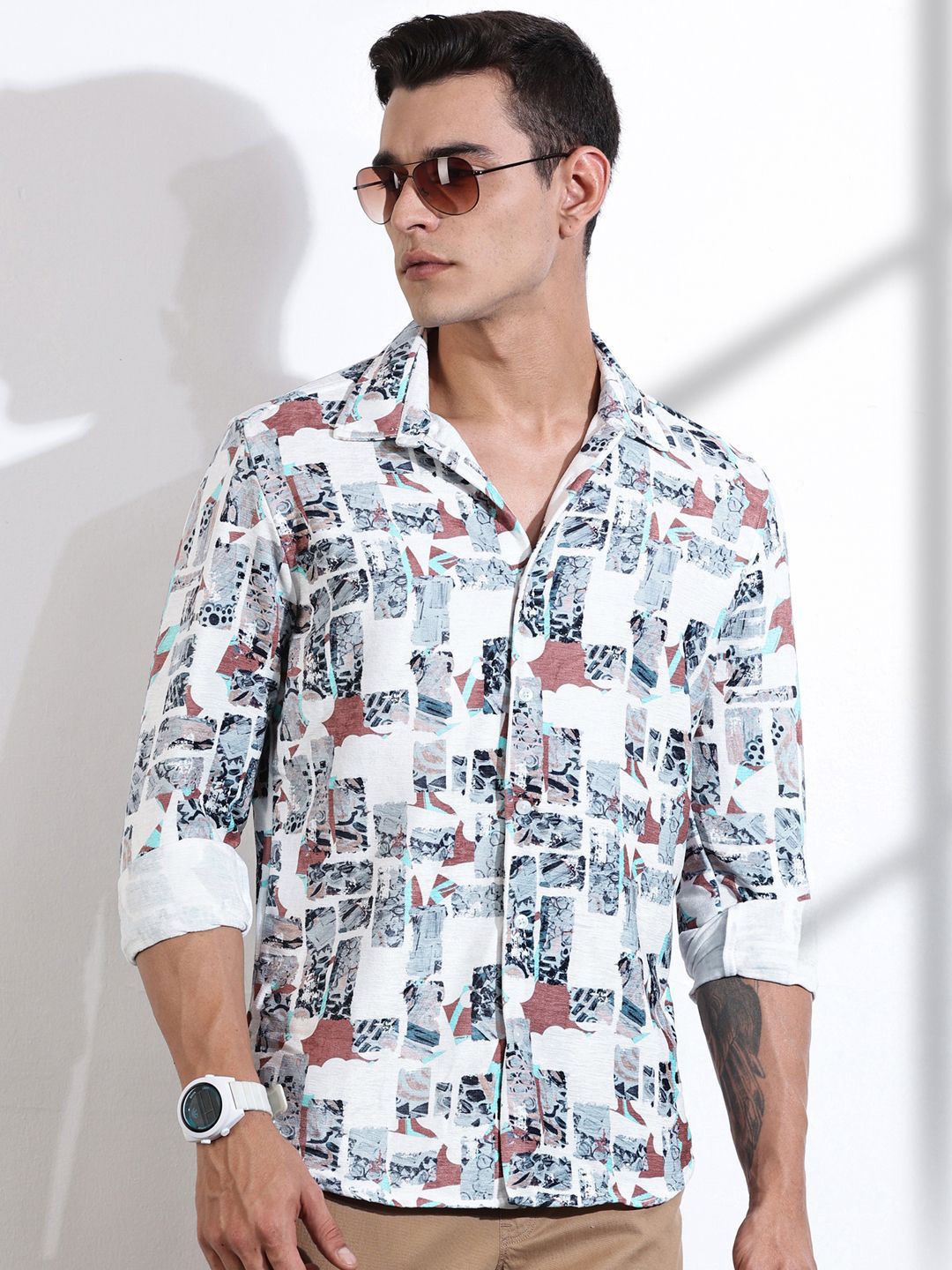 Thomas Scott Men Classic Slim Fit Opaque Printed Casual Shirt