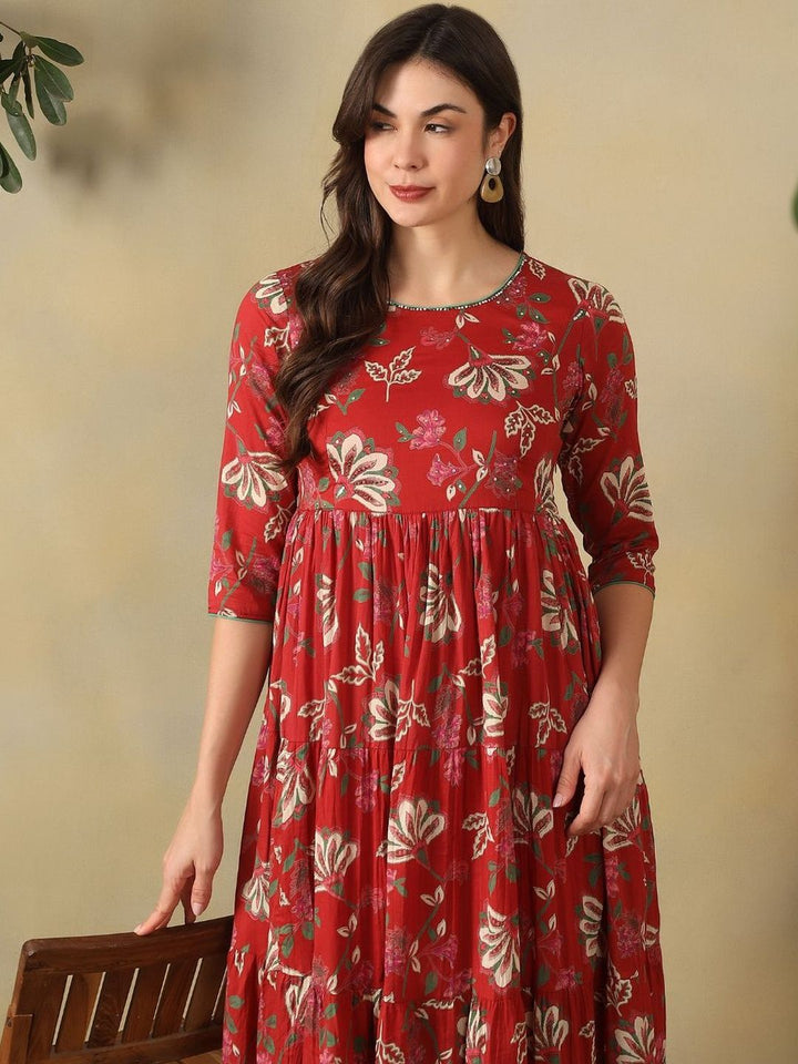 Mamicha Floral Print A-Line Midi Dress