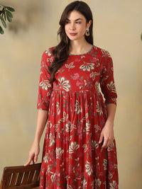 Mamicha Floral Print A-Line Midi Dress