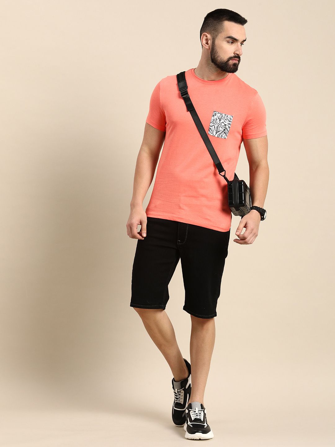 Being Human Solid Round Neck Pure Cotton T-shirt With Printed Chest Pocket