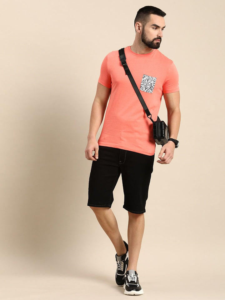 Being Human Solid Round Neck Pure Cotton T-shirt With Printed Chest Pocket