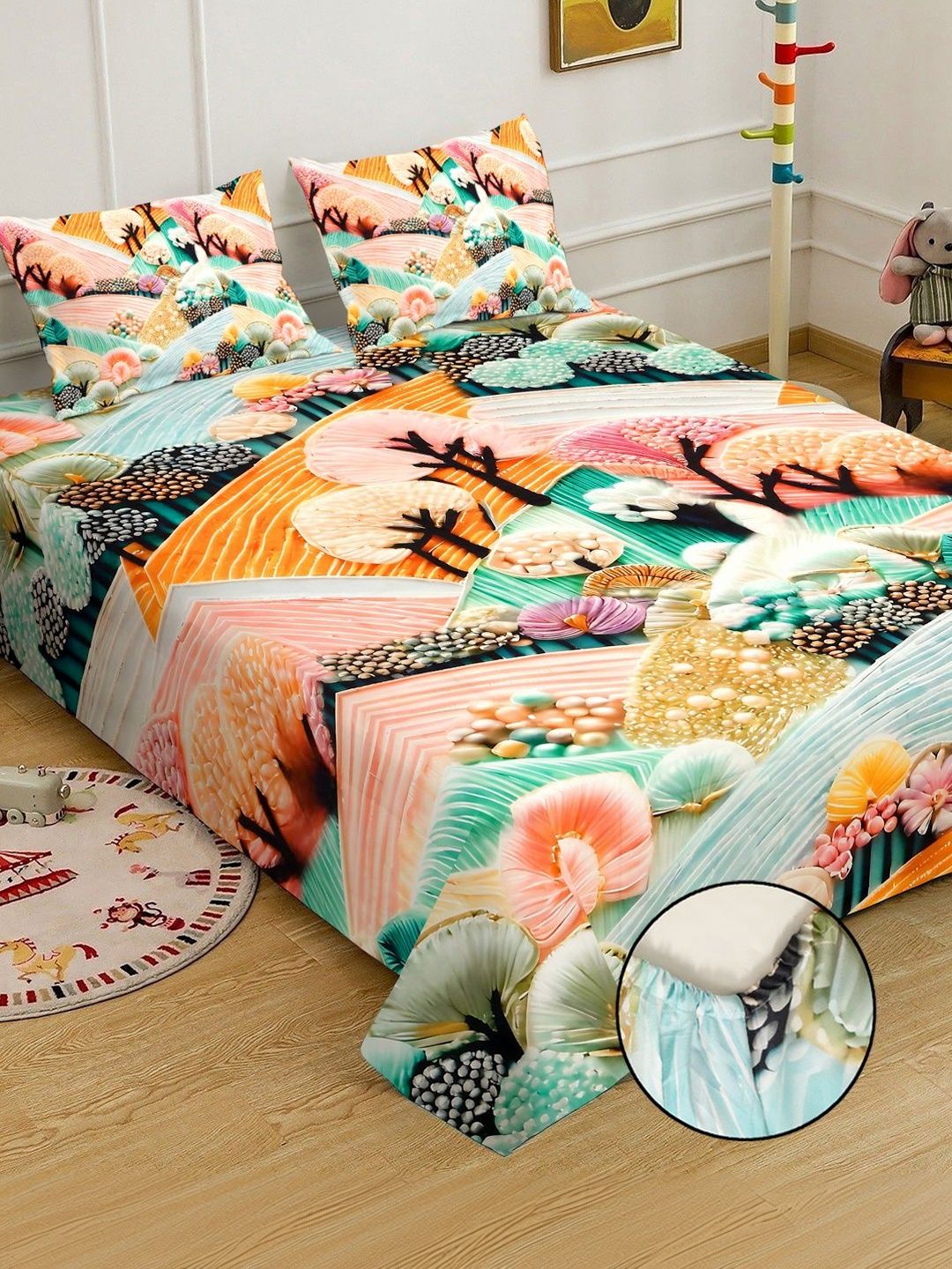 KLOTTHE Blue Floral Printed 400 TC Cadar King Superfine