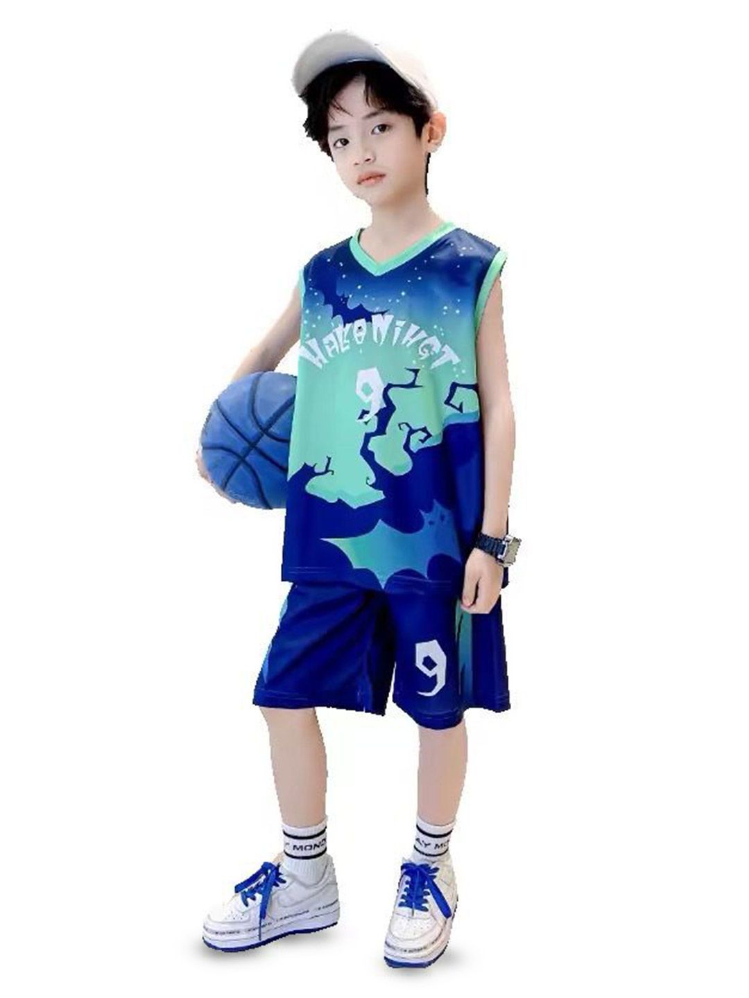 YK Boys Dicetak T-Shirt Leher Bulat dengan Seluar pendek