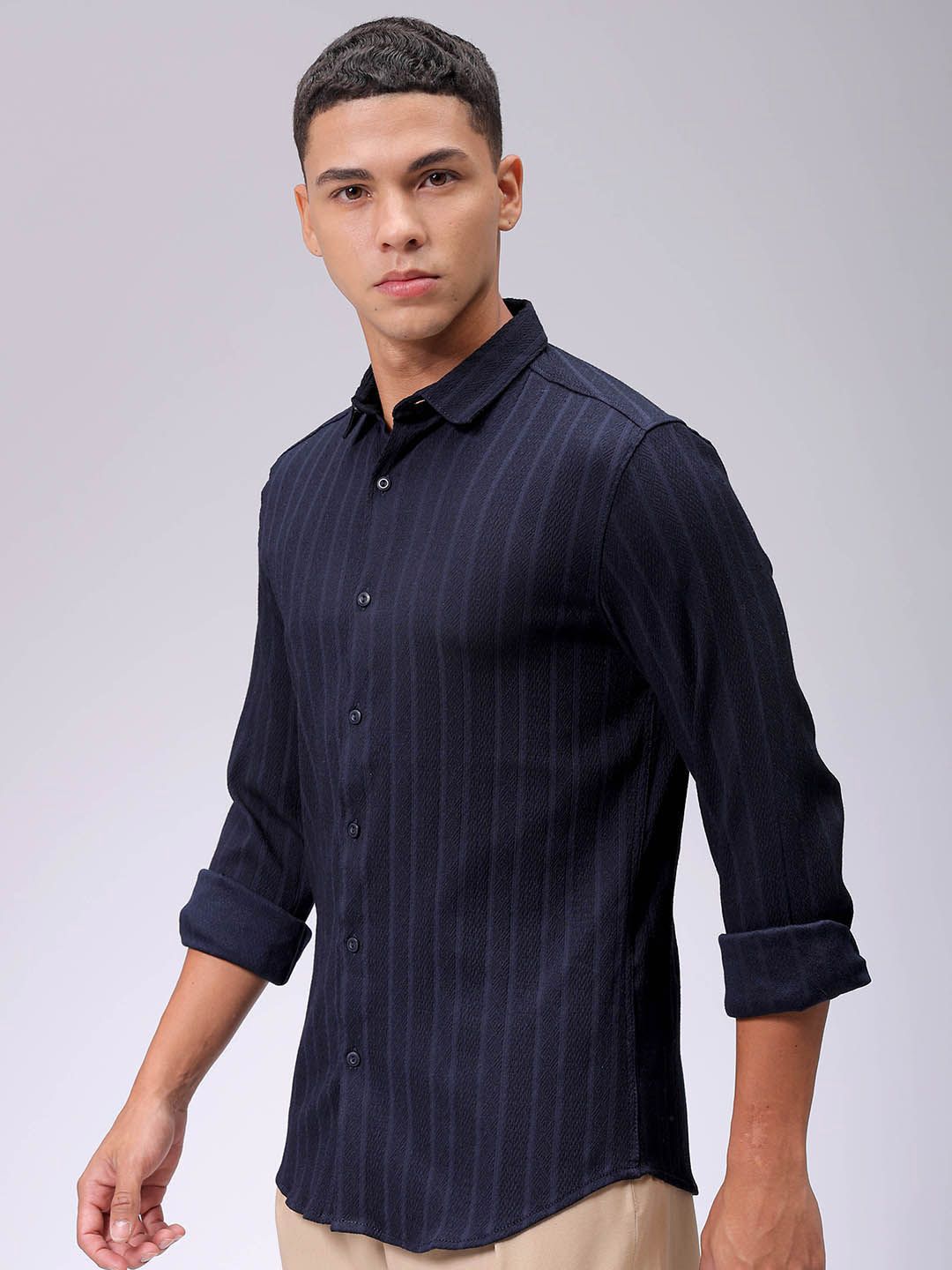 The Indian Garage Co Men Slim Fit Textured Jacquard Resortwear Shirt