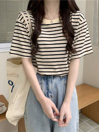 DressBerry Women Striped Drop-Shoulder Sleeves Regular Fit T-shirt