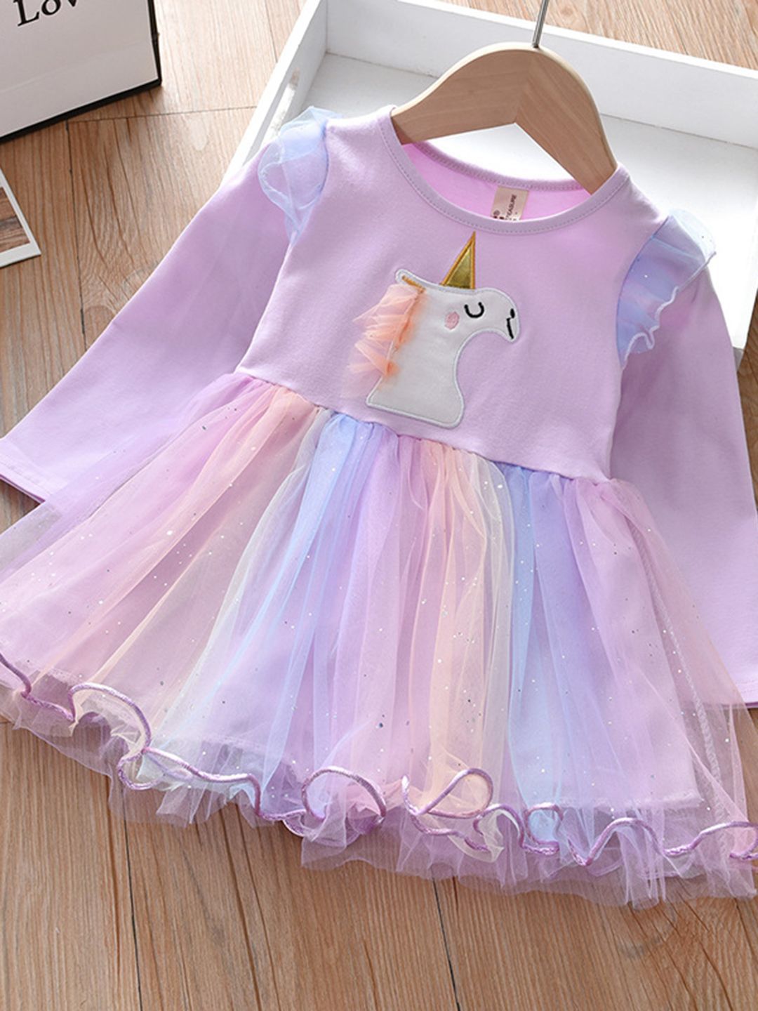 YK Girls Round Neck Flutter Sleeves Tulle Fit and Flare Dress