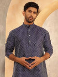 Anouk Geometric Embroidered Band Collar Thread Work Straight Cotton Silk Kurta